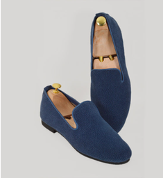 chaussures hommes-Mocassin Slipper bleu nuit bordure bleu