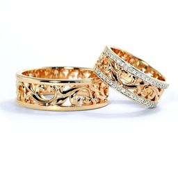 Bandes De Mariage Avec Ornement Floral. Bandes de mariage en or uniques.