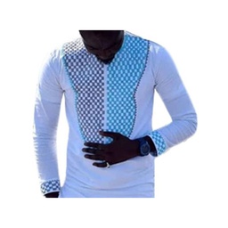 Ensemble Tunique Manches Longues + Pantalon Homme-Blanc