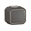 Commande pour fonction double interrupteur ou va-et-vient 10A ou poussoir 10A étanche Plexo complet pour montage en apparent anthracite