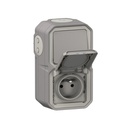 Prise de courant et va-et-vient étanche précâblés Plexo pour installation en vertical livrés complets pour montage en apparent gris