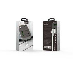Ldnio Multiprises SC3604 - 6 Ports De Charge USB 3.4A Max 2500W - 10A - 2 M Extension - 3 Prises De Courant - Gris/Noir