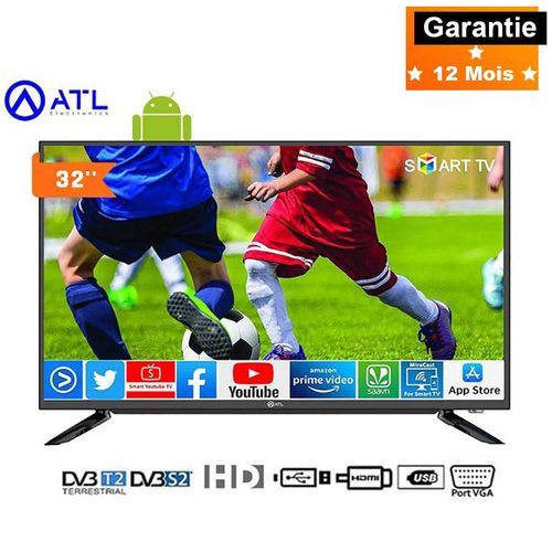 ATL SMART TV LED – ATL-32A6S– 32 POUCES - 1 VGA - 2 USB - 2 HDMI – NOIR – 12 MOIS DE GARANTIE