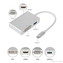 Câble Convertisseur 4 En 1 De Type C à HDMI VGA DVI USB 3.1 USB-C