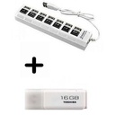 Multi-Port USB 7 En 1 Avec Contact + Cle USB 16Gb Offerte  - Blanc