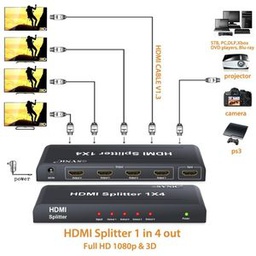 Multiport Splitter Switch 1 Entrée 4 Sorties 3D Full HD 1080P 1X4 - Noir